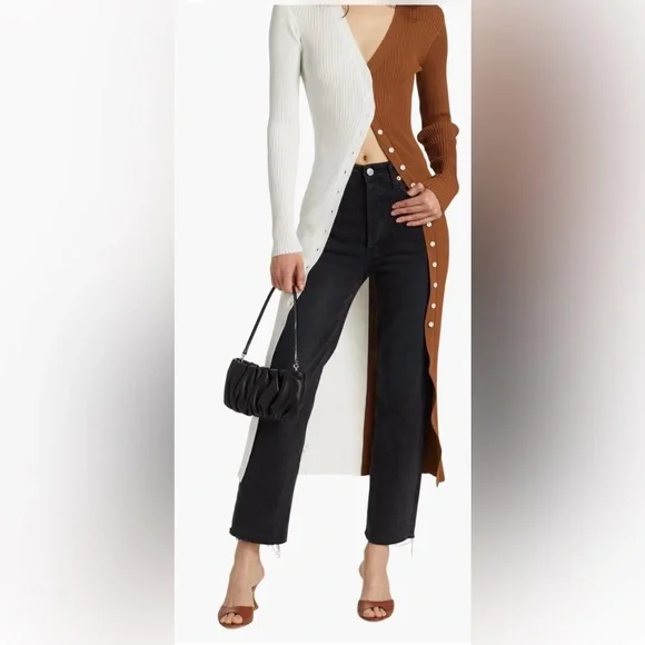 STAUD Two-Tone White and Brown sweaterDress